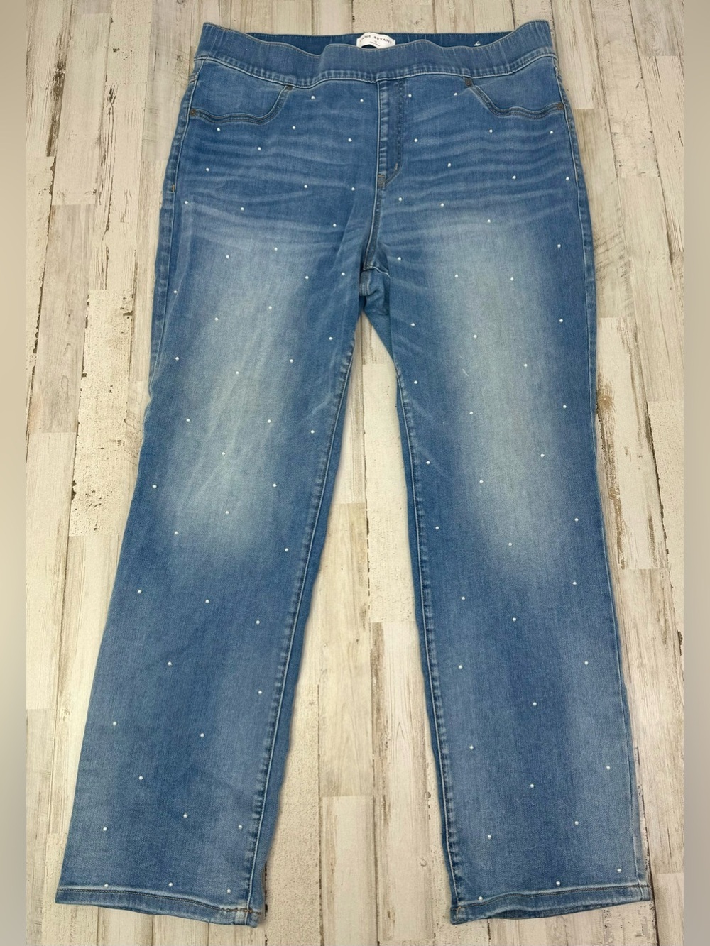 Lane Bryant Womens 18 Pull-on Straight Leg Jeans Blue Medium Wash High Rise